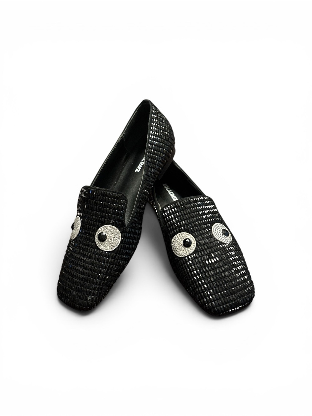 Black Women's Embellished Woven Loafers